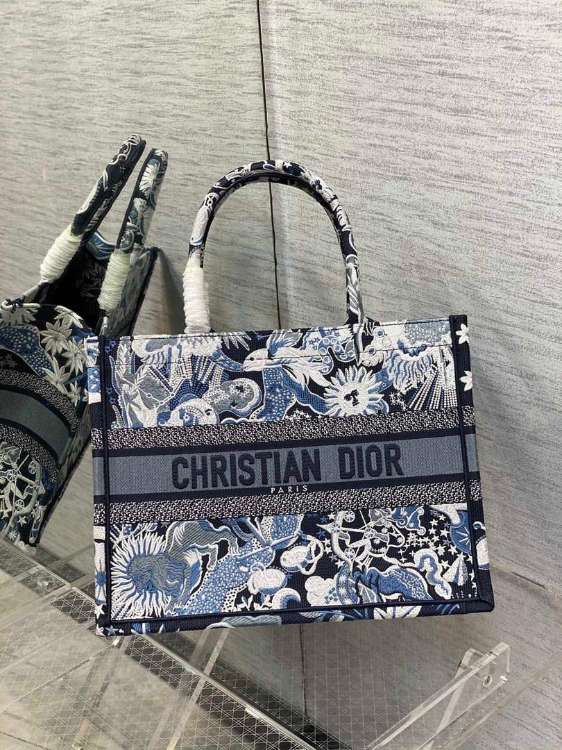 Dior M1296 Medium Book Tote Blue Multicolor Zodiac Fantastico Embroidery