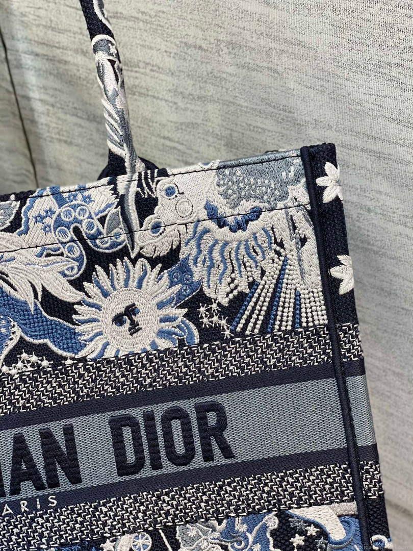 Dior M1296 Medium Book Tote Blue Multicolor Zodiac Fantastico Embroidery
