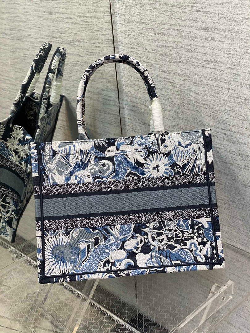 Dior M1296 Medium Book Tote Blue Multicolor Zodiac Fantastico Embroidery
