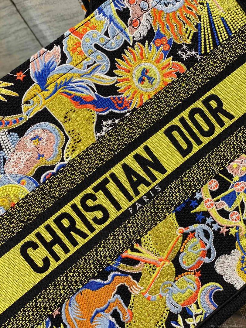 Dior M1296 Medium Book Tote Black Multicolor Zodiac Fantastico Embroidery
