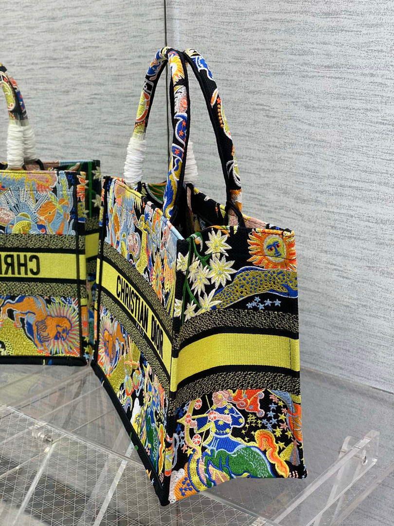 Dior M1296 Medium Book Tote Black Multicolor Zodiac Fantastico Embroidery
