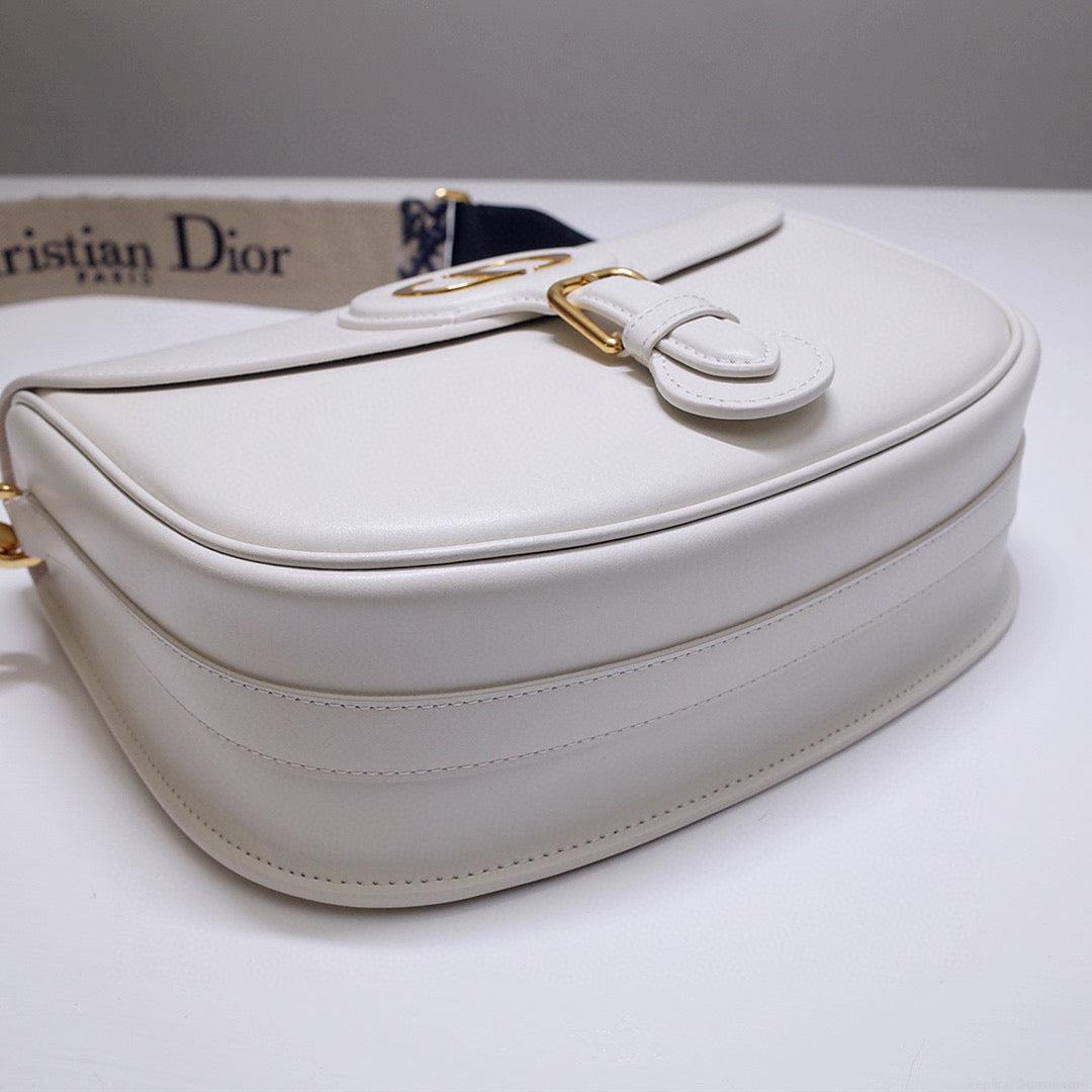 Dior M9320 Large Bobby Bag white Box Calfskin with Blue Oblique Strap