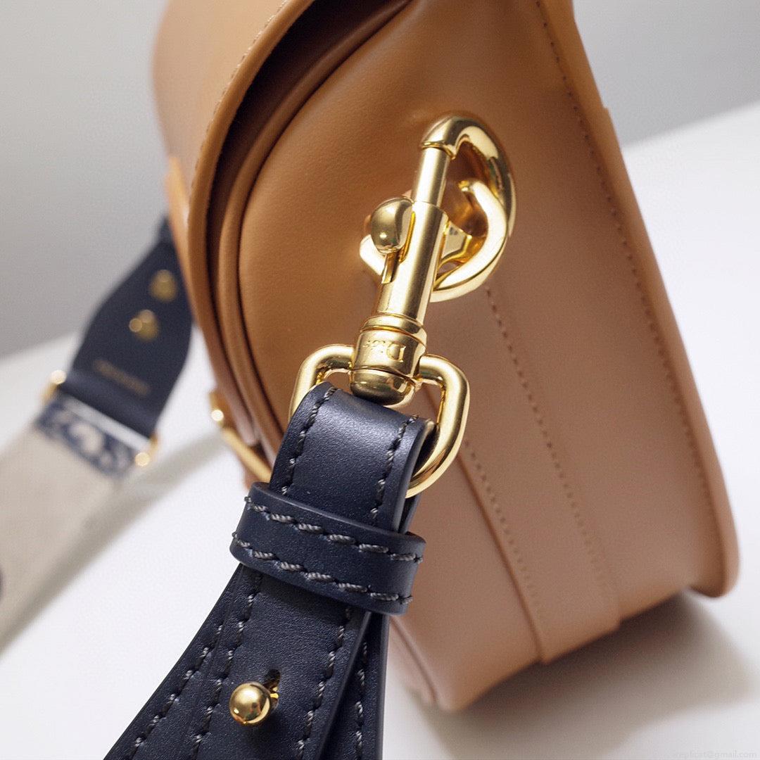 Dior M9320 Large Bobby Bag Tan Box Calfskin with Blue Oblique Strap
