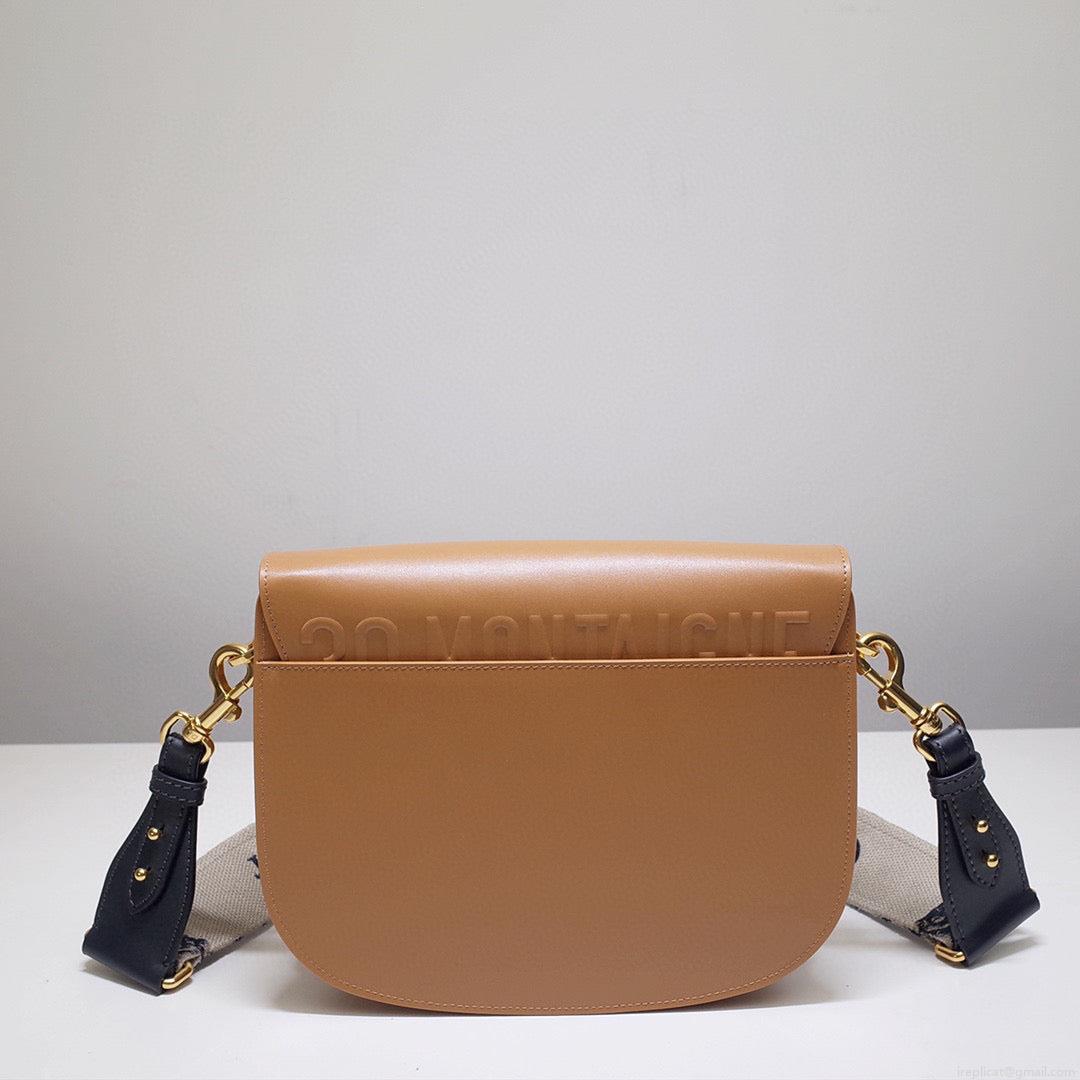Dior M9320 Large Bobby Bag Tan Box Calfskin with Blue Oblique Strap