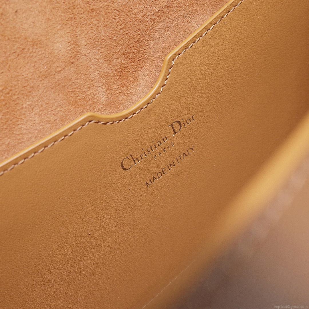 Dior M9320 Large Bobby Bag Tan Box Calfskin with Blue Oblique Strap