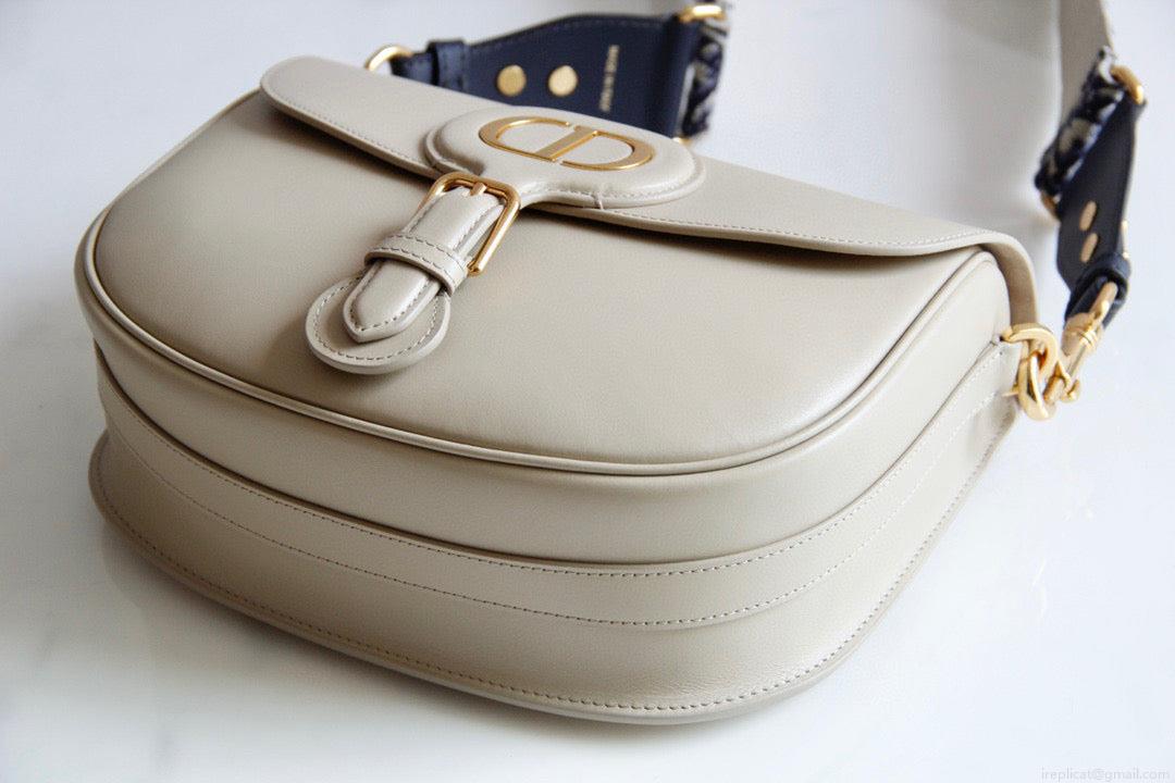 Dior M9320 Large Bobby Bag Beige Box Calfskin with Blue Oblique Strap