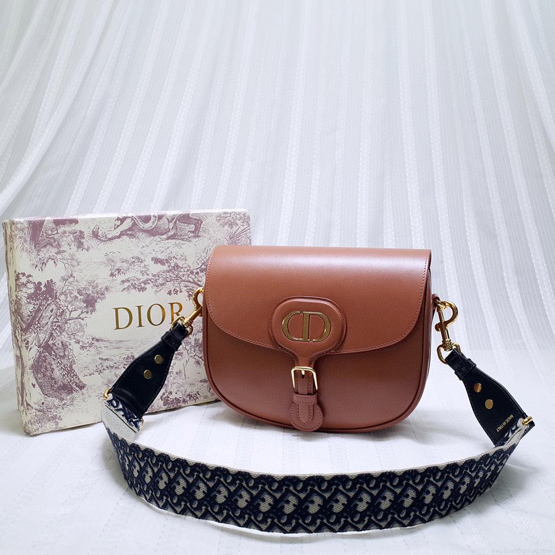 Dior M9320 Large Bobby Bag Brown Box Calfskin with Blue Oblique Strap