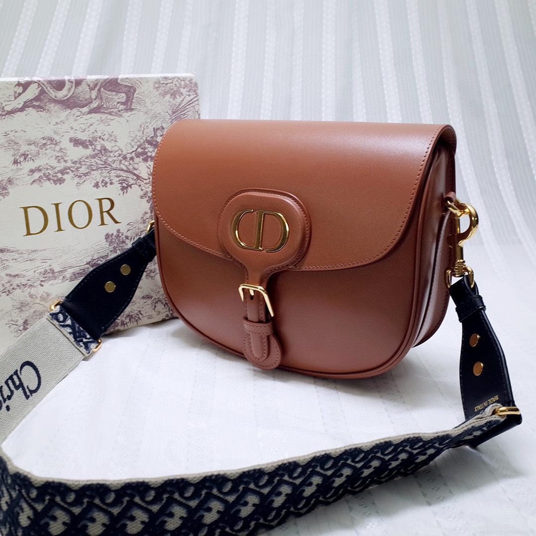 Dior M9320 Large Bobby Bag Brown Box Calfskin with Blue Oblique Strap