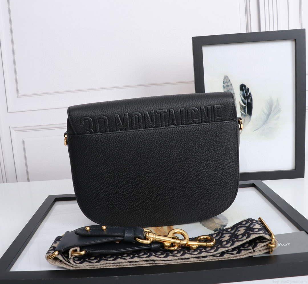 Dior M9320 Large Bobby Bag Black Grained Calfskin with Blue Dior Oblique Strap