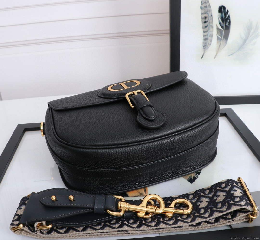 Dior M9320 Large Bobby Bag Black Grained Calfskin with Blue Dior Oblique Strap