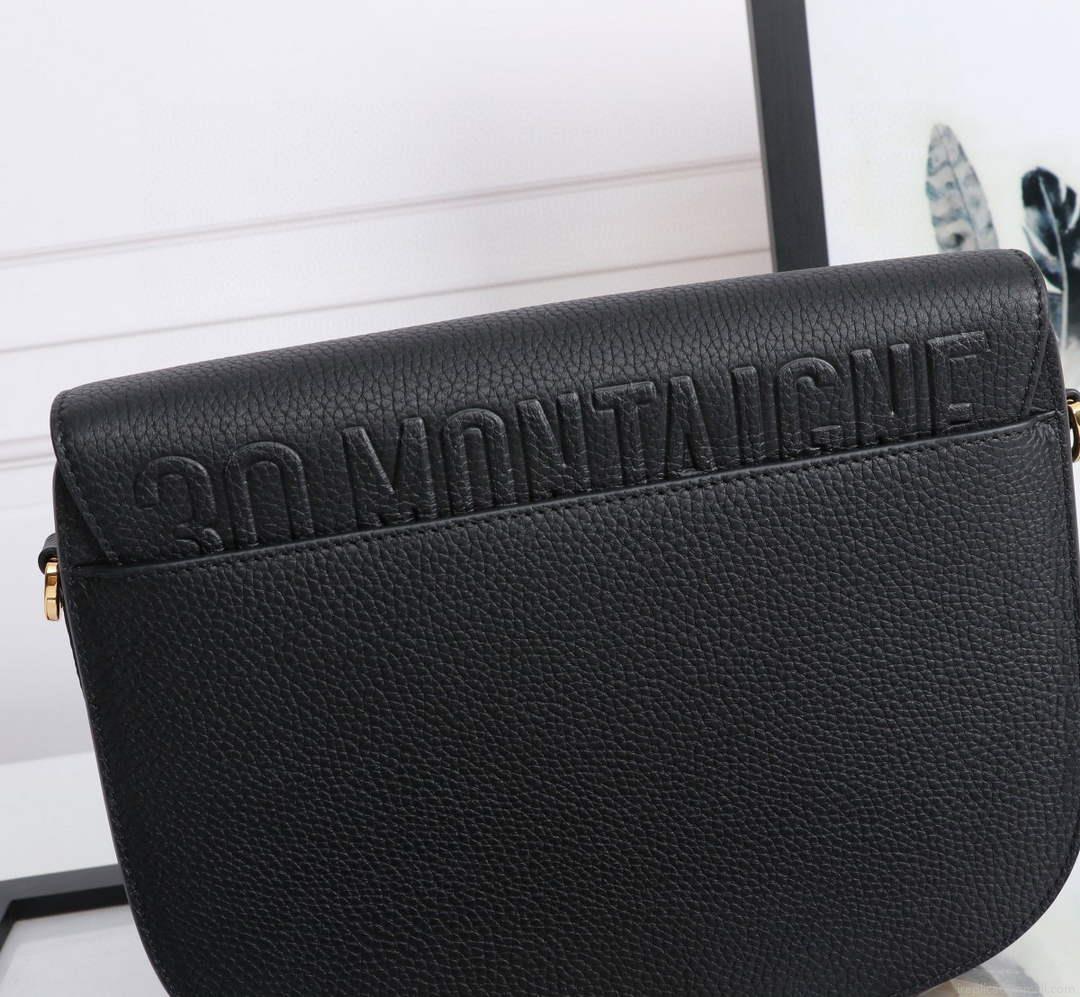 Dior M9320 Large Bobby Bag Black Grained Calfskin with Blue Dior Oblique Strap