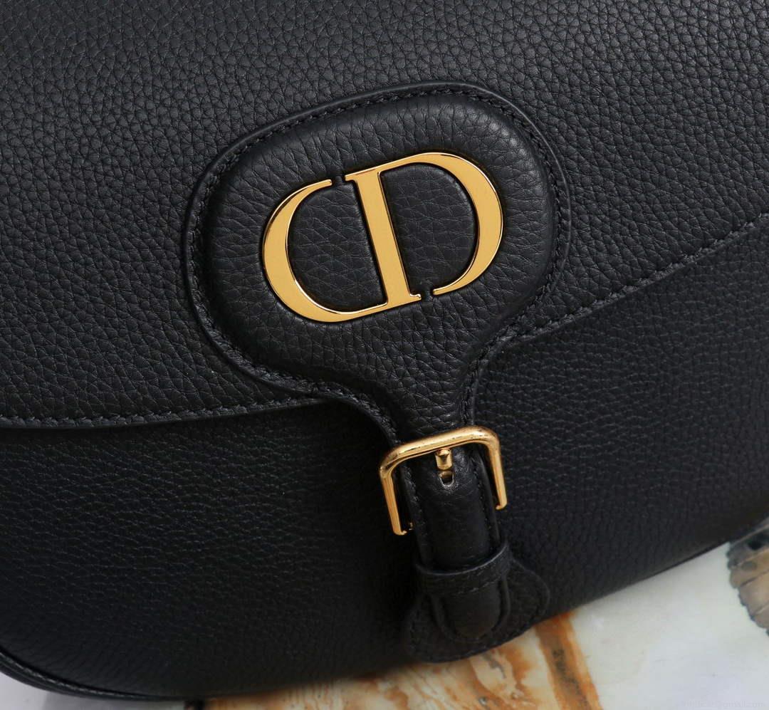 Dior M9320 Large Bobby Bag Black Grained Calfskin with Blue Dior Oblique Strap