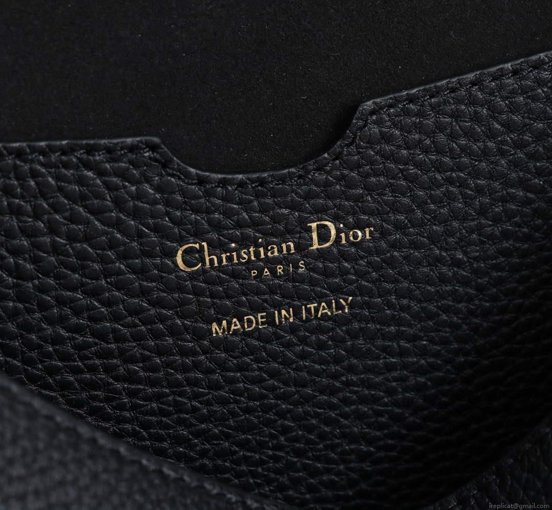 Dior M9320 Large Bobby Bag Black Grained Calfskin with Blue Dior Oblique Strap