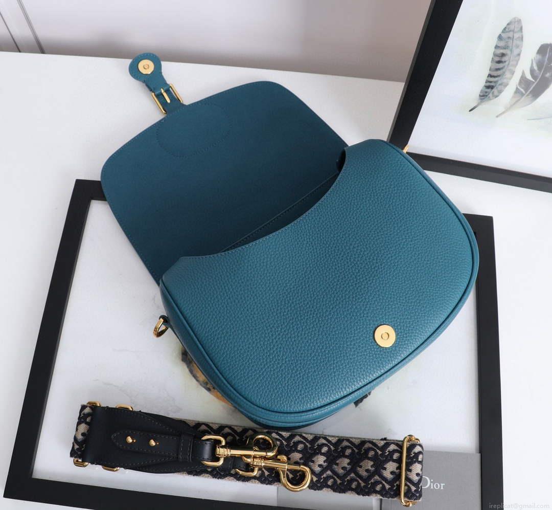 Dior M9320 Large Bobby Bag Blue Grained Calfskin with Blue Dior Oblique Strap