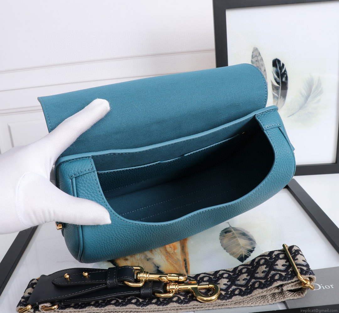 Dior M9320 Large Bobby Bag Blue Grained Calfskin with Blue Dior Oblique Strap