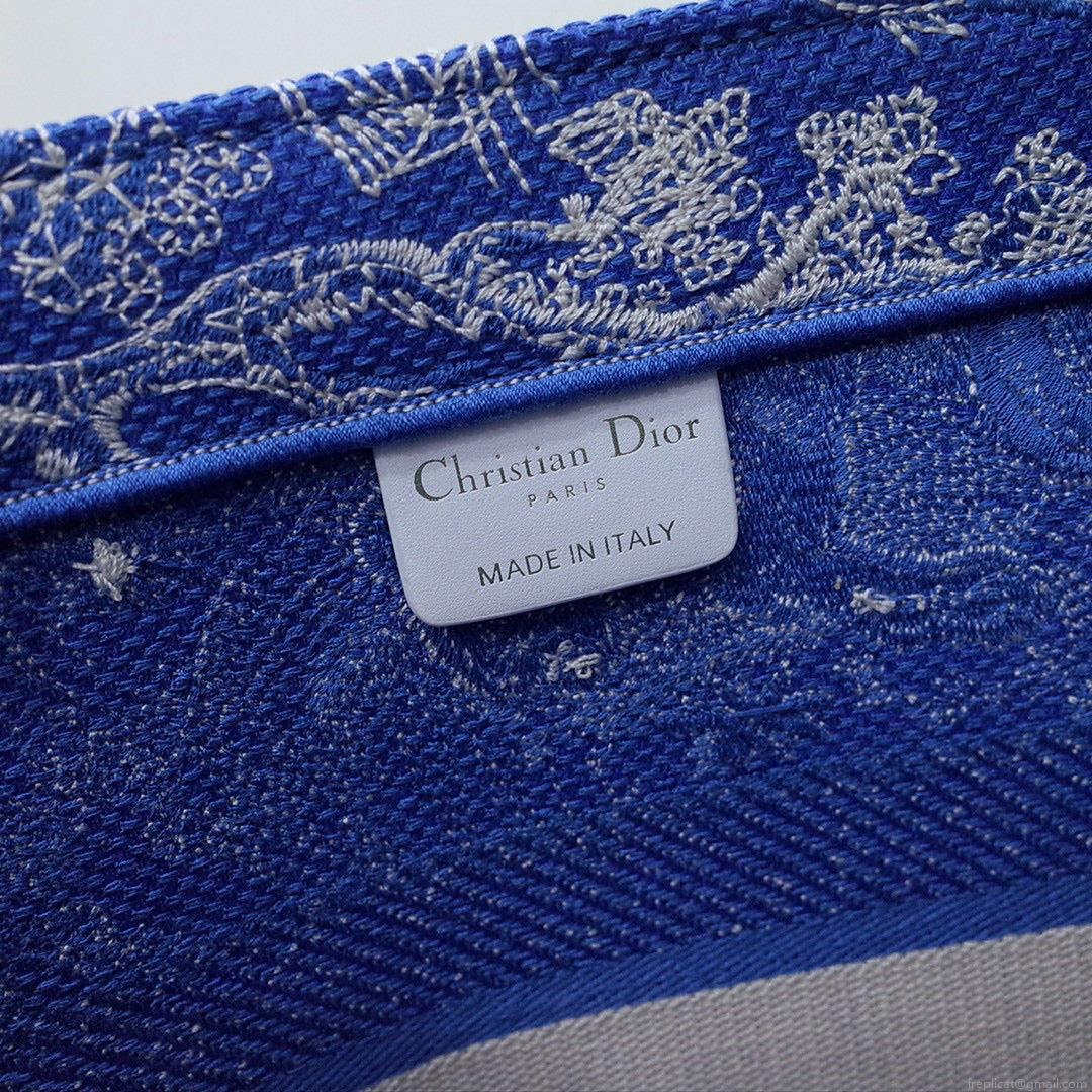 Dior M1296 Book Tote Medium Neon Blue Toile de Jouy Reverse Embroidery