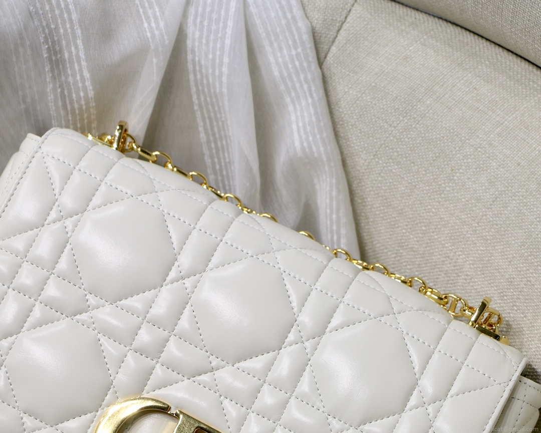 Dior M9243 Large Quilted Macrocannage Calfskin White with Gold Logo
