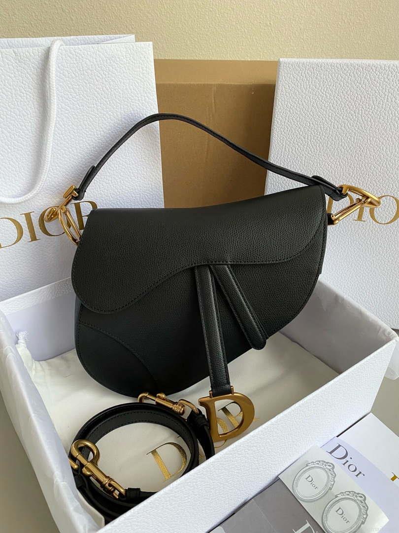 Dior M0455 Saddle Bag With Strap Black Grained Calfskin