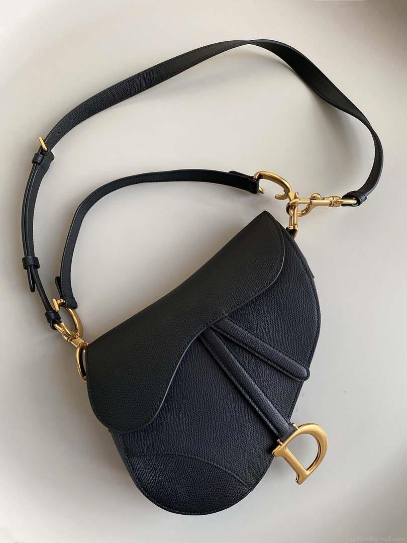 Dior M0455 Saddle Bag With Strap Black Grained Calfskin