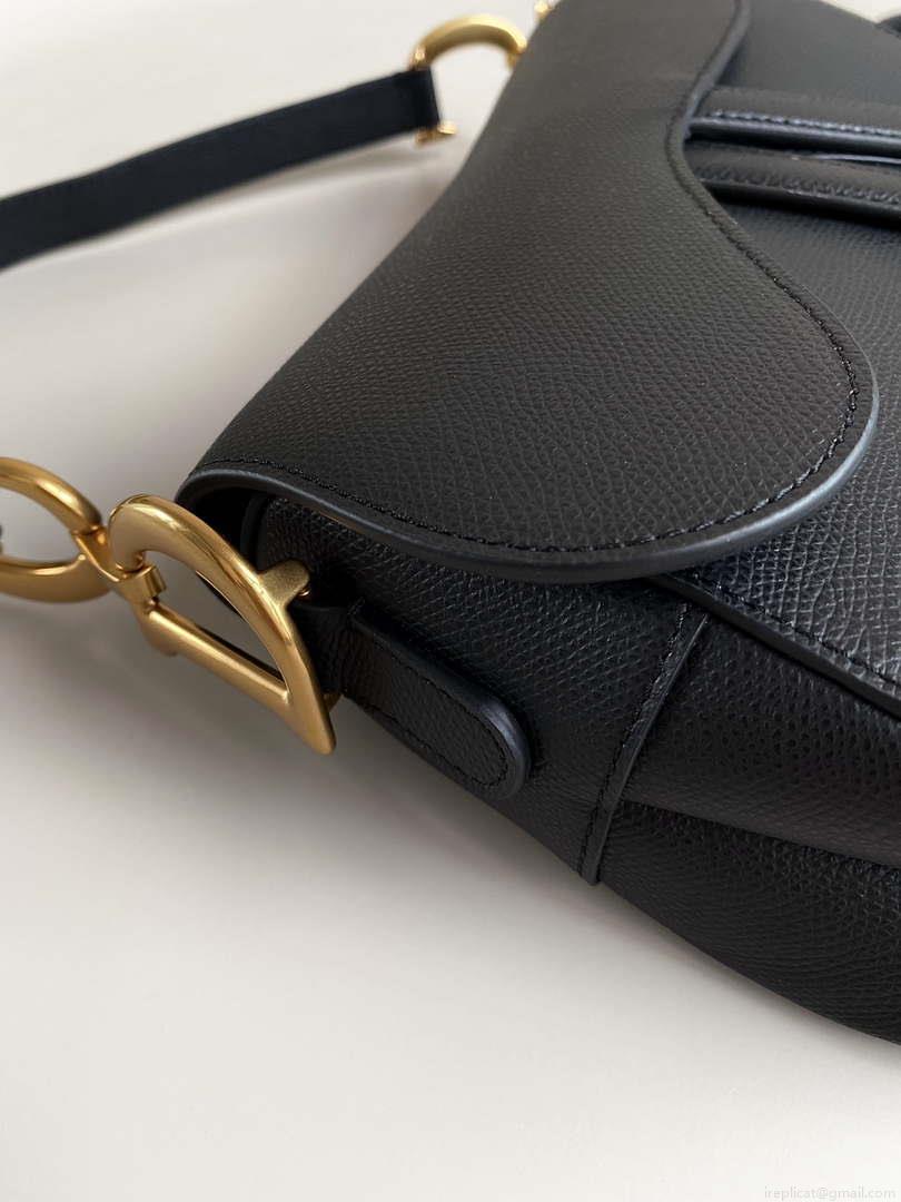 Dior M0455 Saddle Bag With Strap Black Grained Calfskin