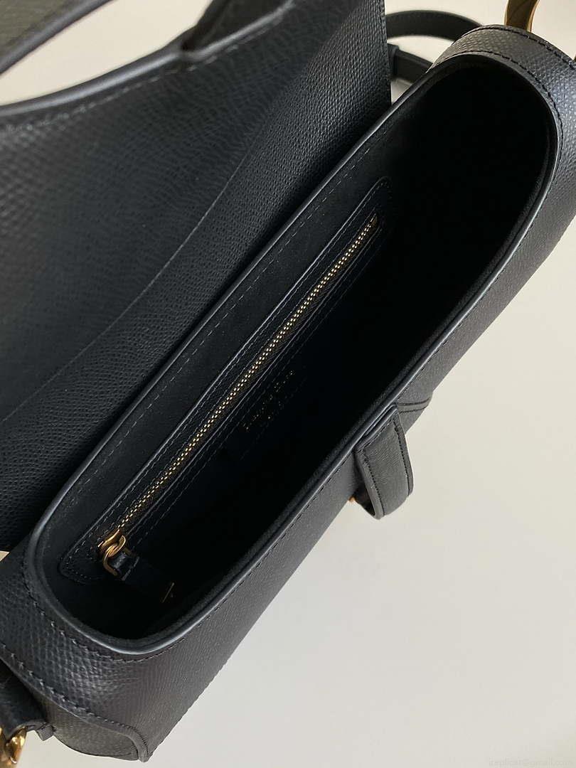 Dior M0455 Saddle Bag With Strap Black Grained Calfskin