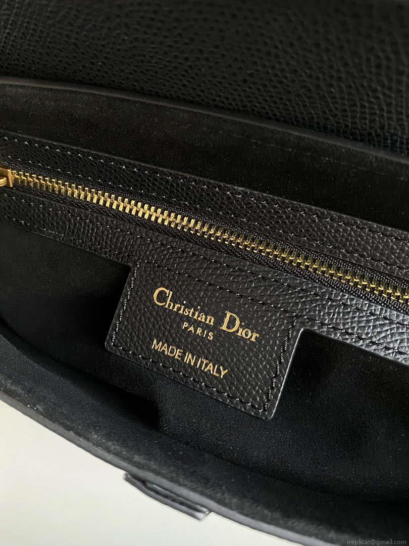Dior M0455 Saddle Bag With Strap Black Grained Calfskin
