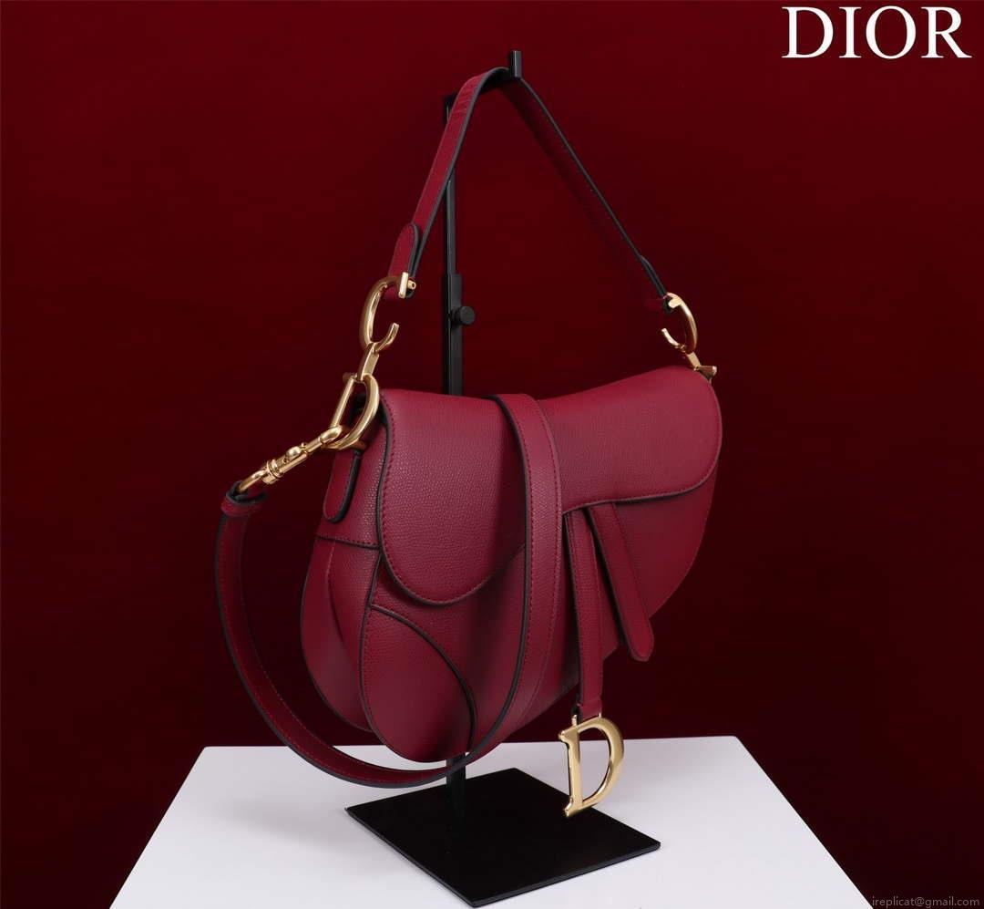 Dior M0455 Saddle Bag With Strap Wine Red Grained Calfskin