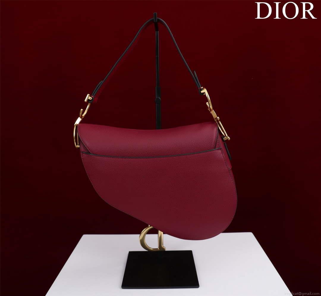 Dior M0455 Saddle Bag With Strap Wine Red Grained Calfskin