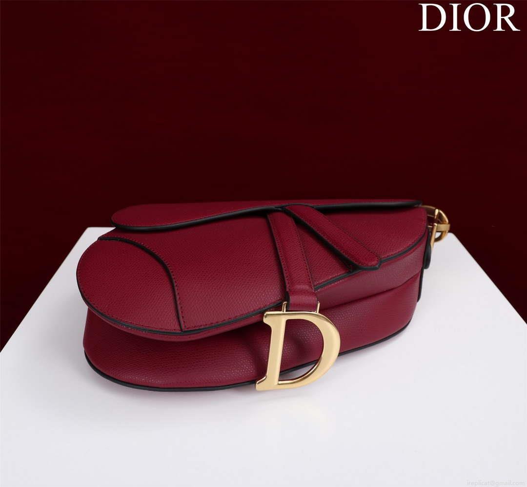 Dior M0455 Saddle Bag With Strap Wine Red Grained Calfskin