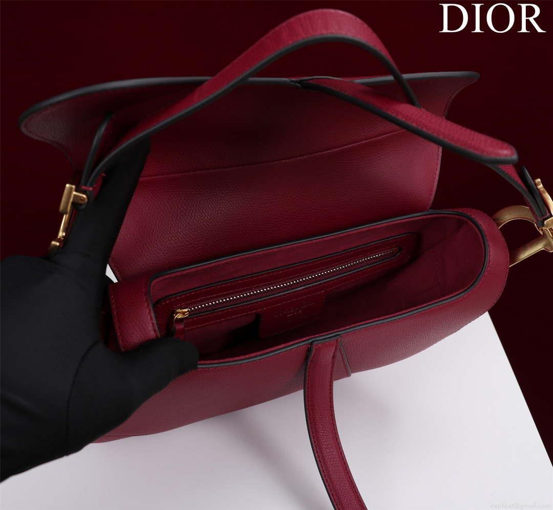 Dior M0455 Saddle Bag With Strap Wine Red Grained Calfskin