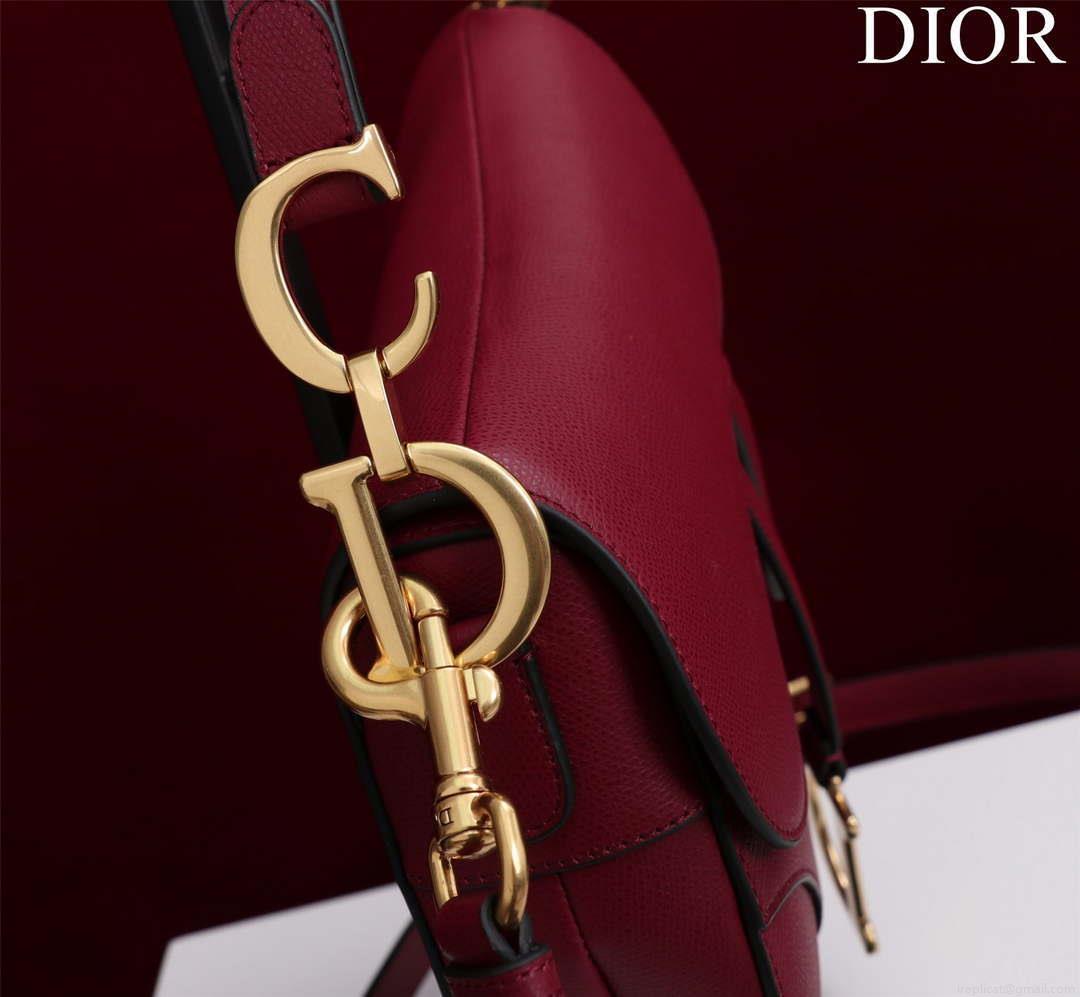 Dior M0455 Saddle Bag With Strap Wine Red Grained Calfskin