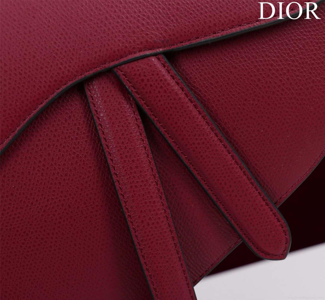 Dior M0455 Saddle Bag With Strap Wine Red Grained Calfskin