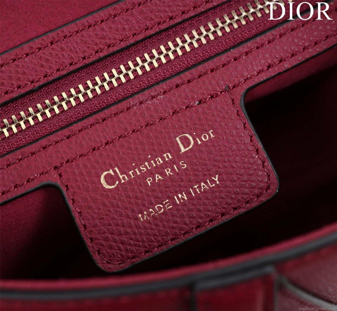 Dior M0455 Saddle Bag With Strap Wine Red Grained Calfskin