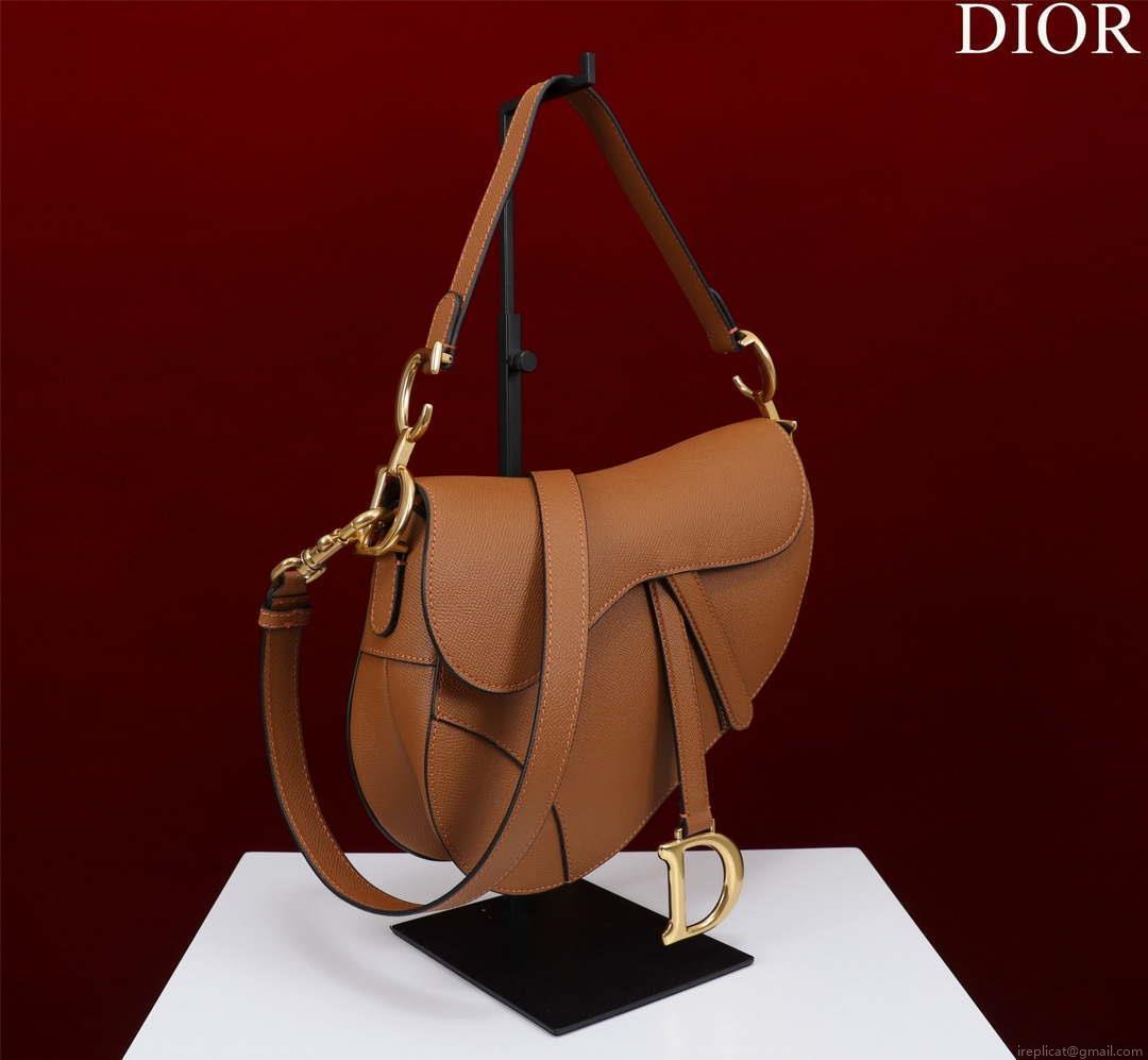 Dior M0455 Saddle Bag With Strap Brown Grained Calfskin