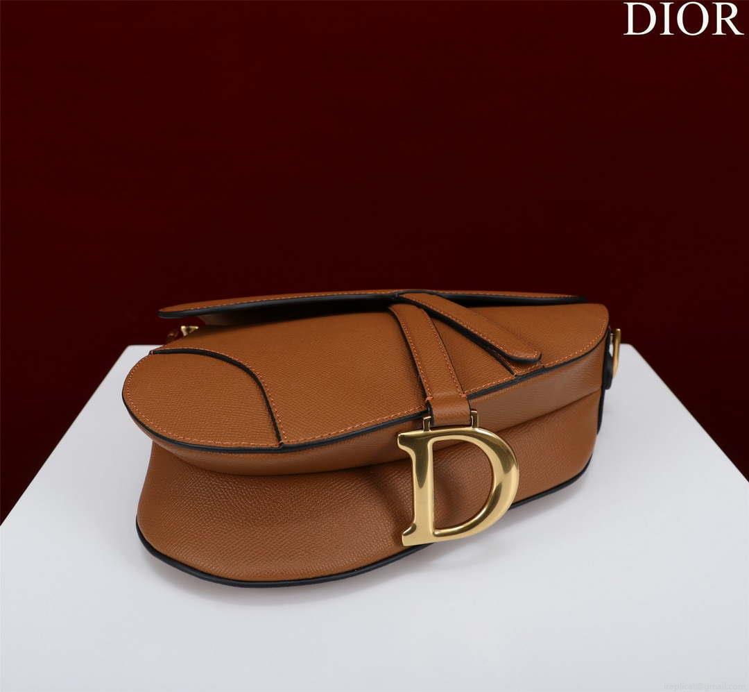 Dior M0455 Saddle Bag With Strap Brown Grained Calfskin