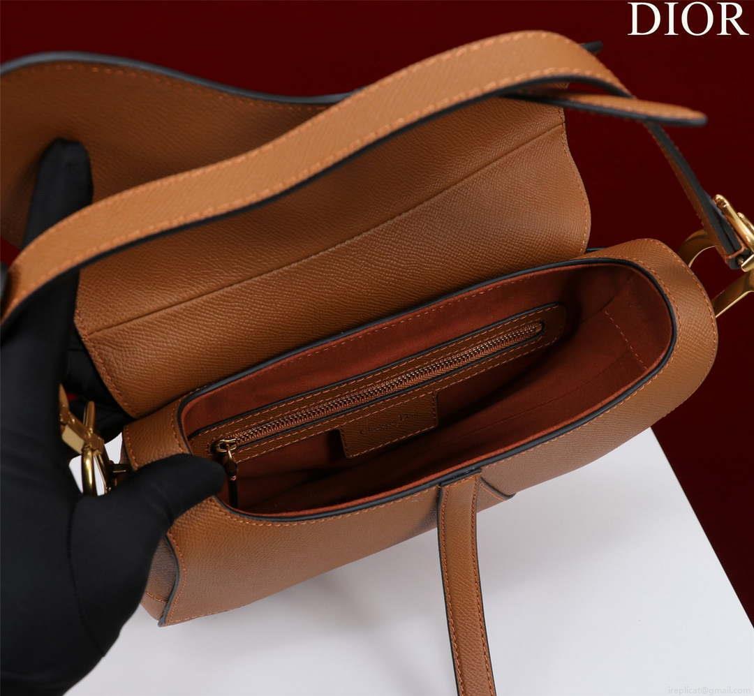 Dior M0455 Saddle Bag With Strap Brown Grained Calfskin