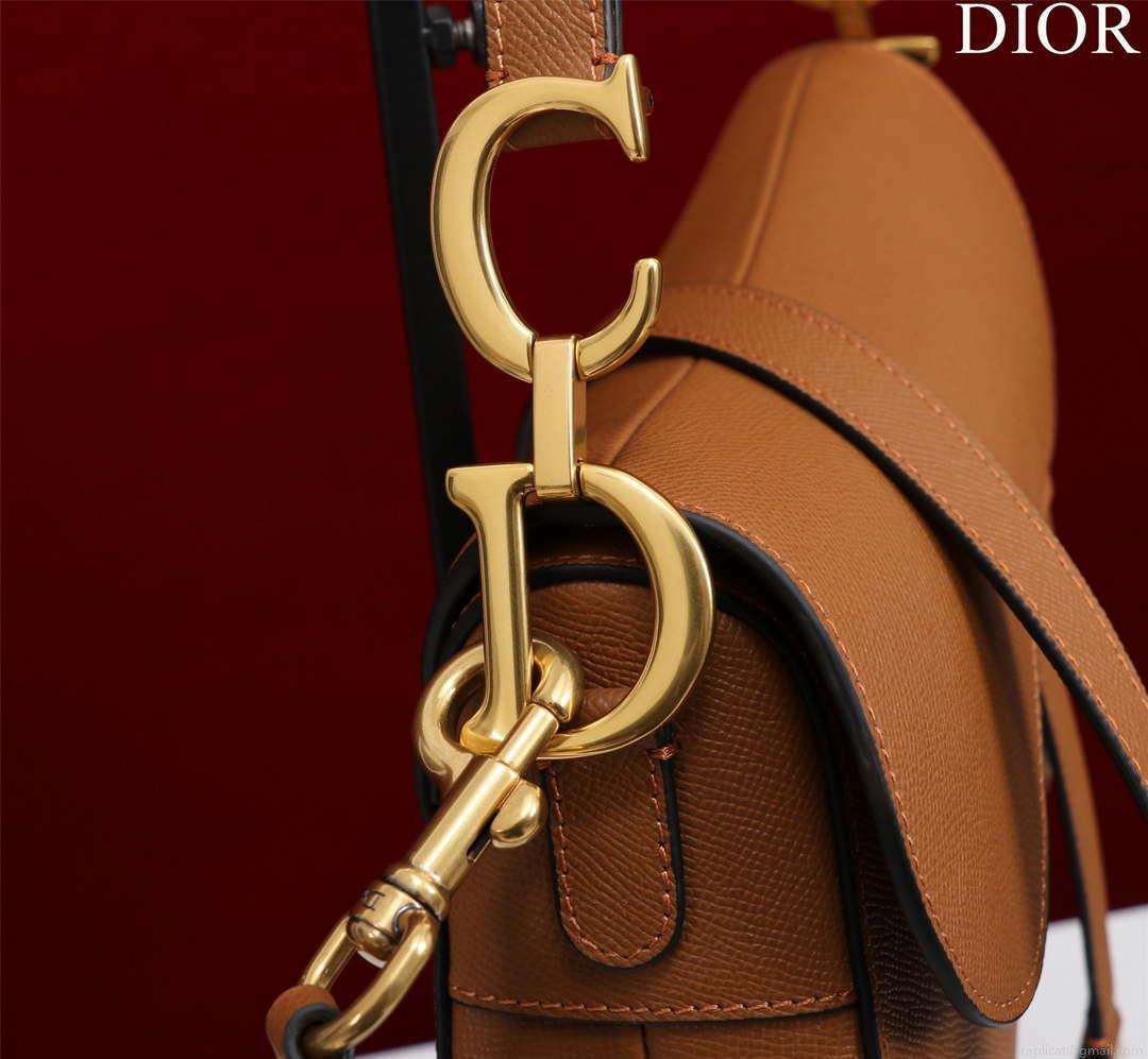 Dior M0455 Saddle Bag With Strap Brown Grained Calfskin