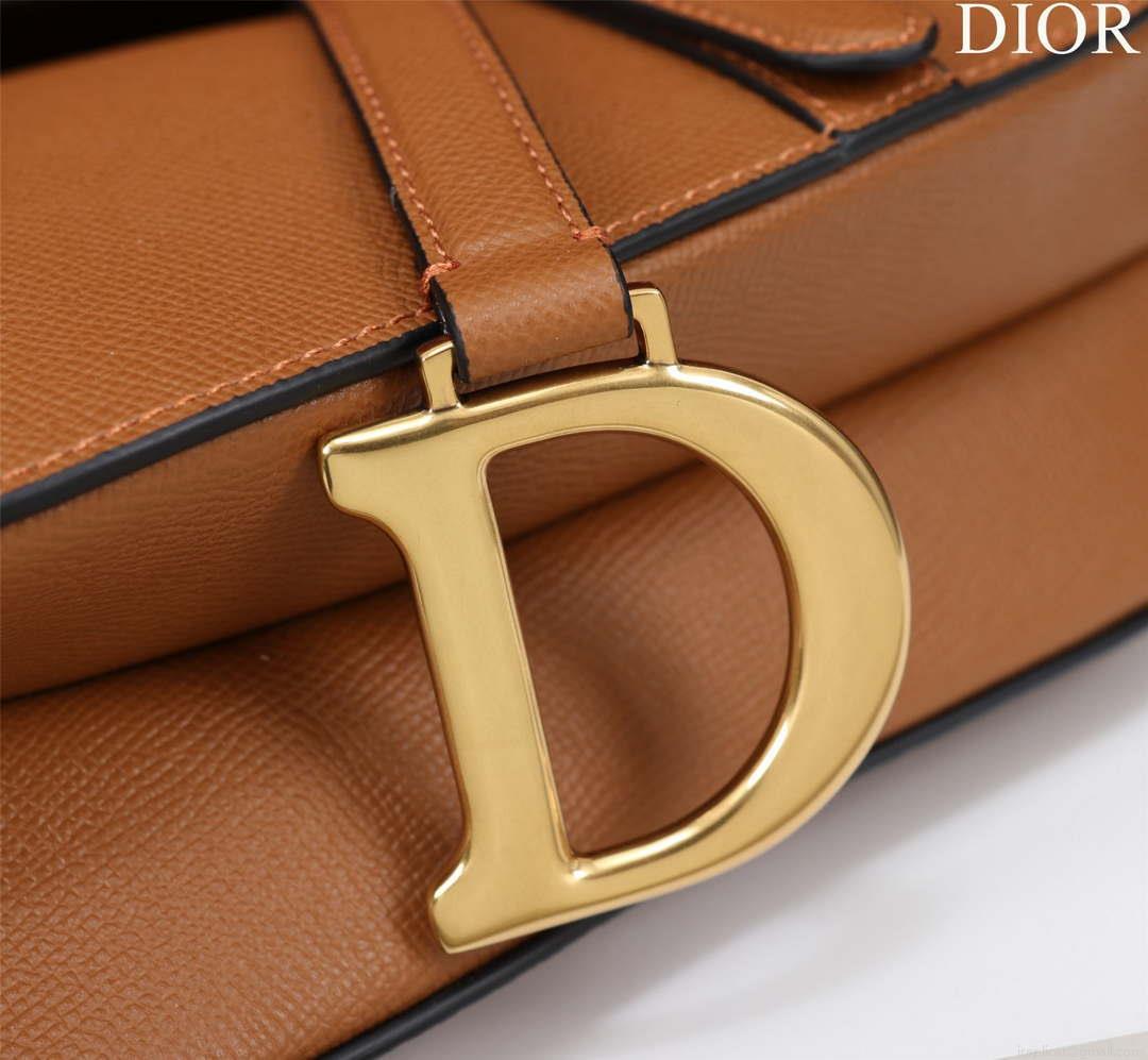 Dior M0455 Saddle Bag With Strap Brown Grained Calfskin