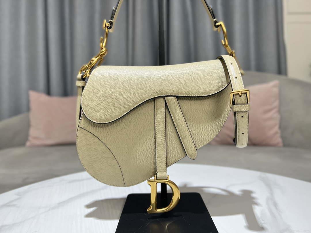 Dior M0455 Saddle Bag With Strap Apricot Grained Calfskin