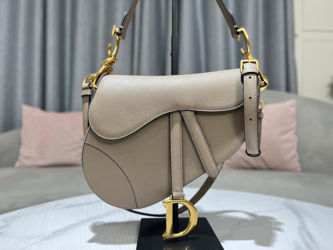 Dior M0455 Saddle Bag With Strap Light Gray Grained Calfskin