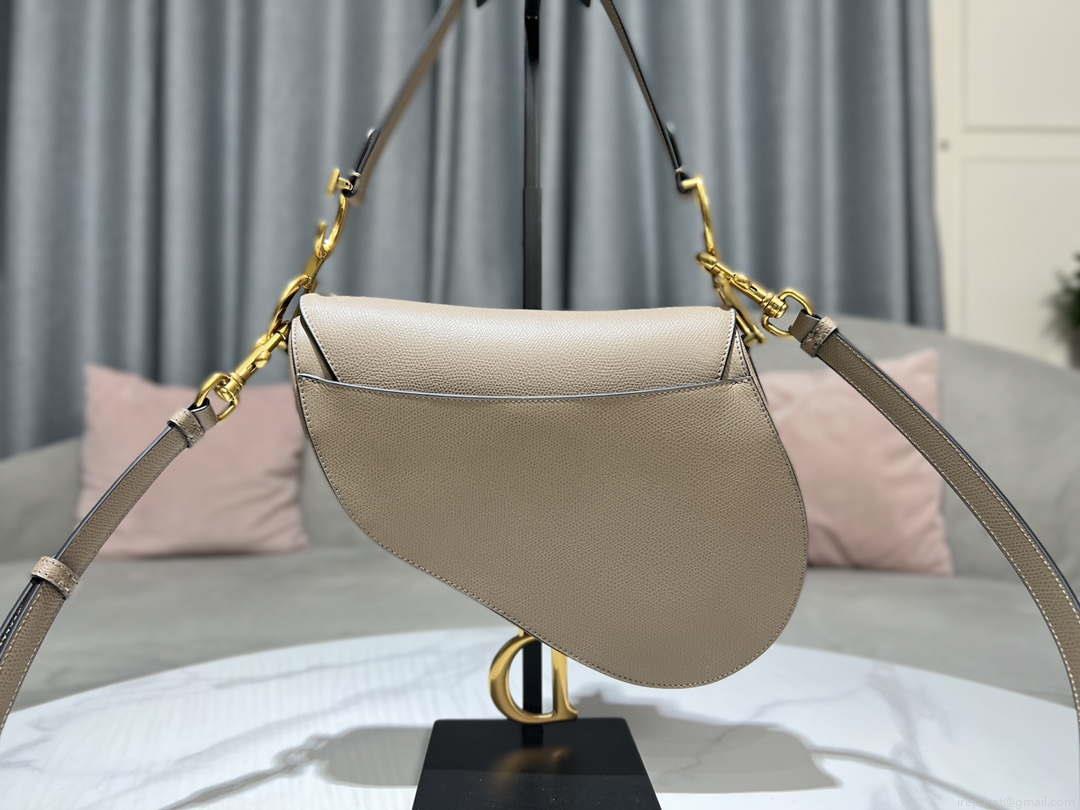 Dior M0455 Saddle Bag With Strap Light Gray Grained Calfskin