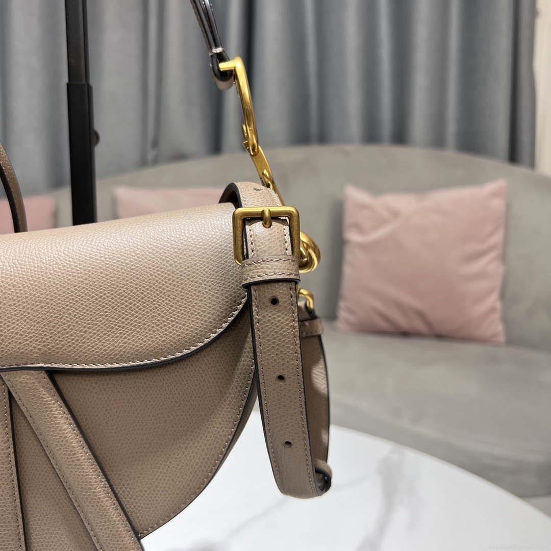 Dior M0455 Saddle Bag With Strap Light Gray Grained Calfskin