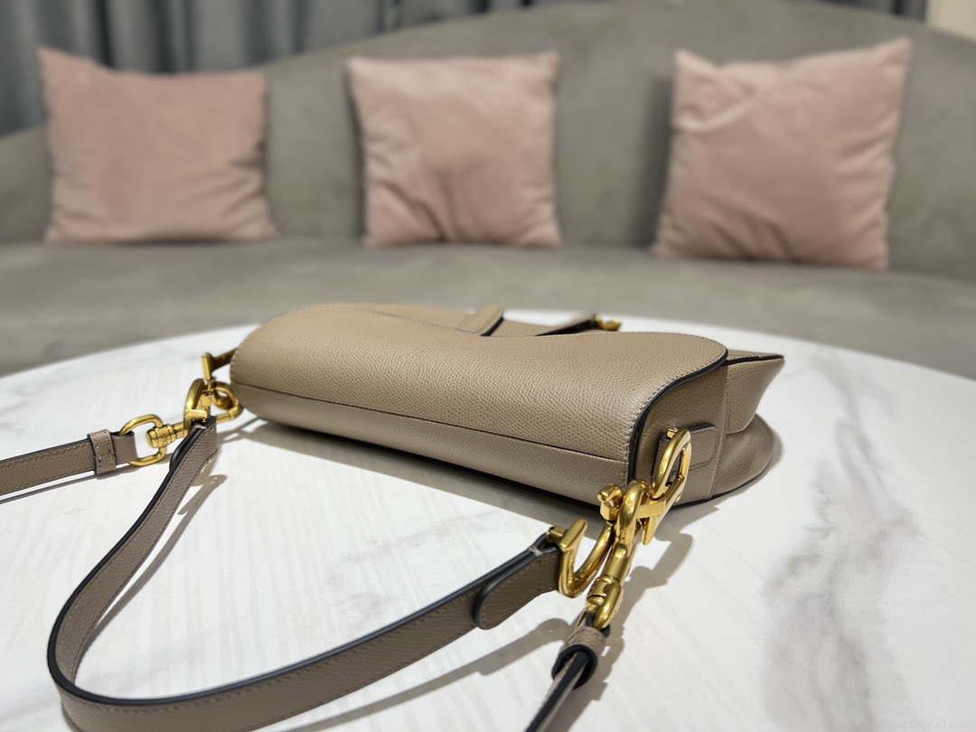 Dior M0455 Saddle Bag With Strap Light Gray Grained Calfskin