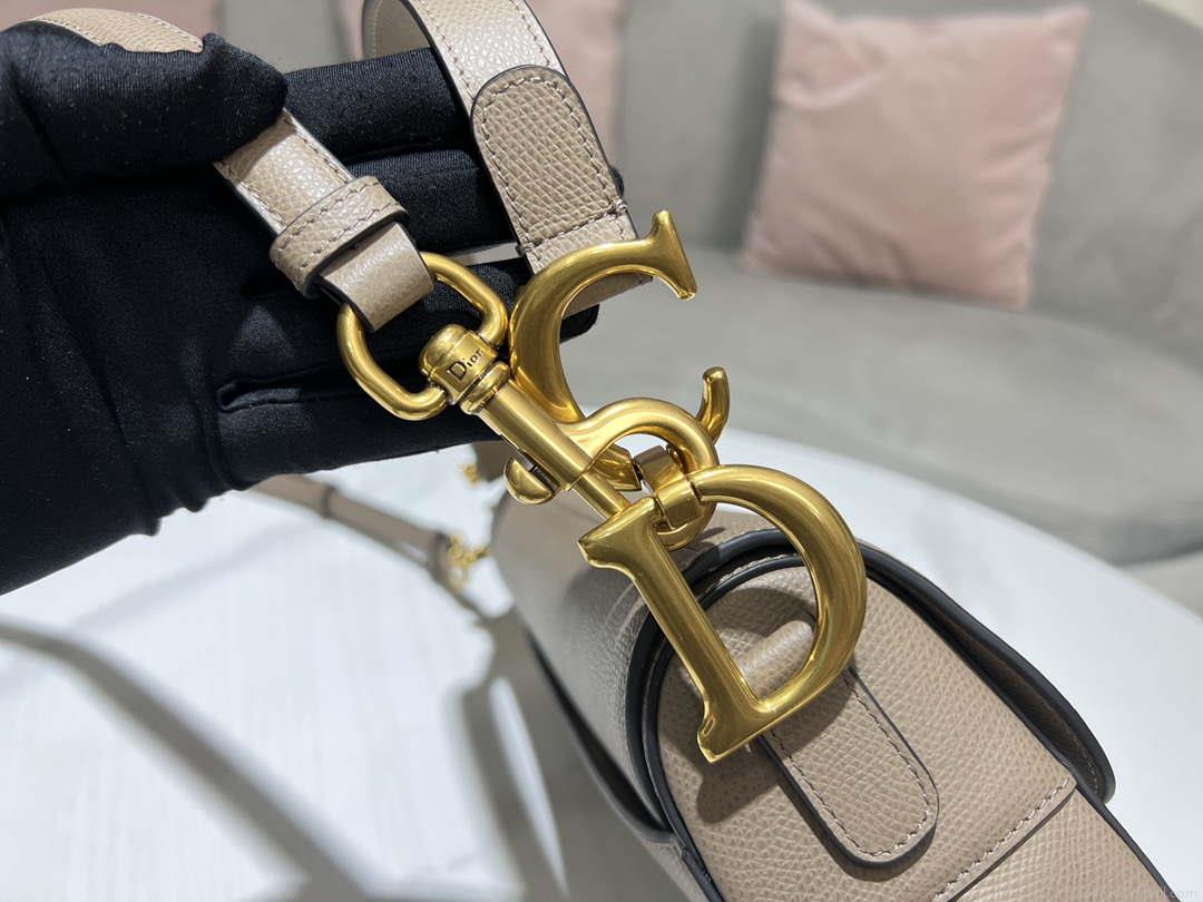 Dior M0455 Saddle Bag With Strap Light Gray Grained Calfskin
