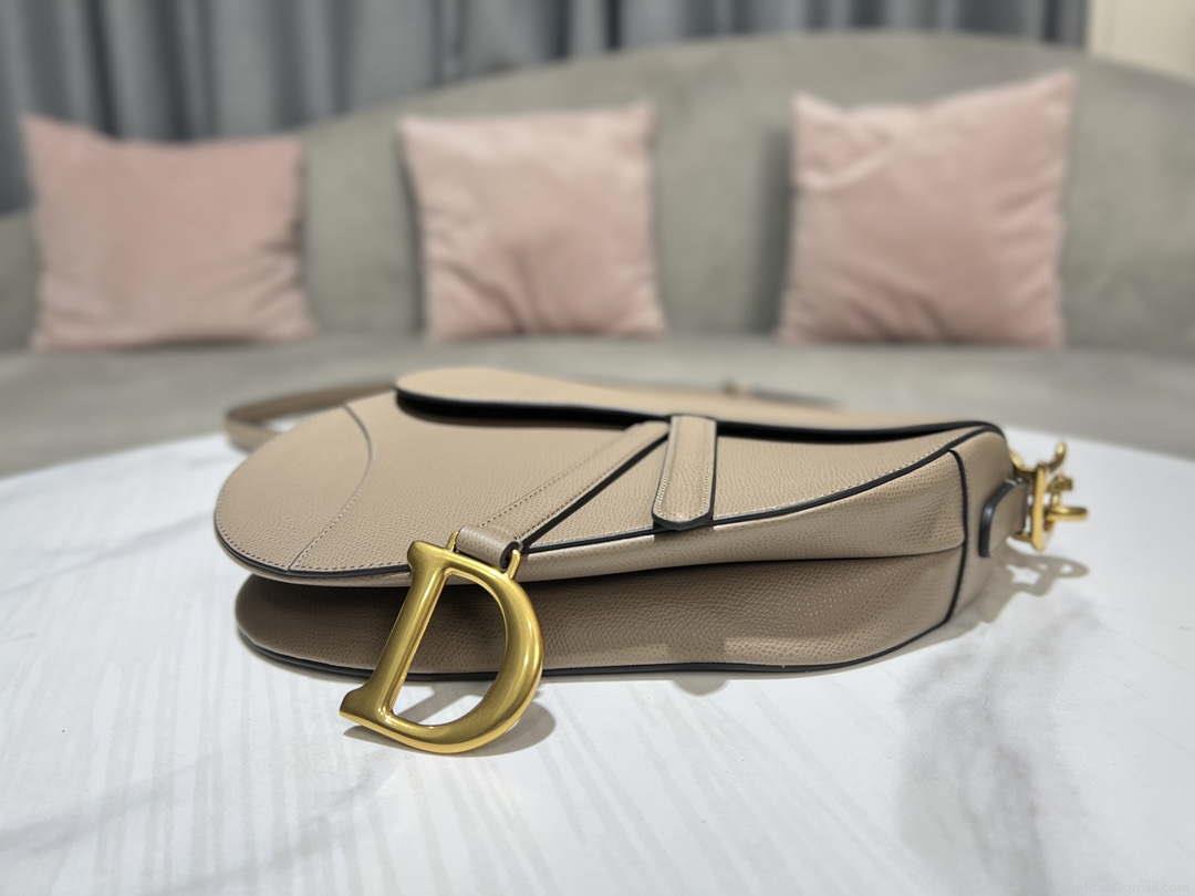 Dior M0455 Saddle Bag With Strap Light Gray Grained Calfskin