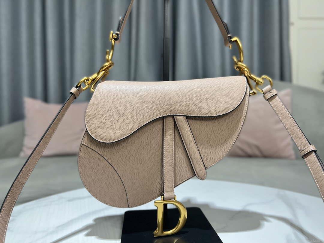Dior M0455 Saddle Bag With Strap Nude Grained Calfskin