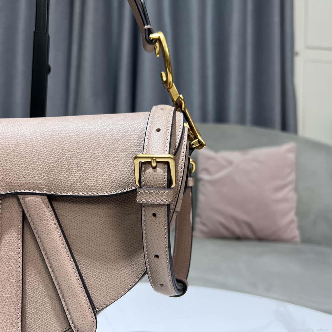 Dior M0455 Saddle Bag With Strap Nude Grained Calfskin