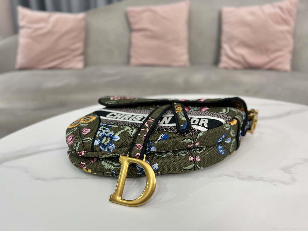 Dior M0455 Saddle Bag With Strap Green Cross-Stitch Embroidery