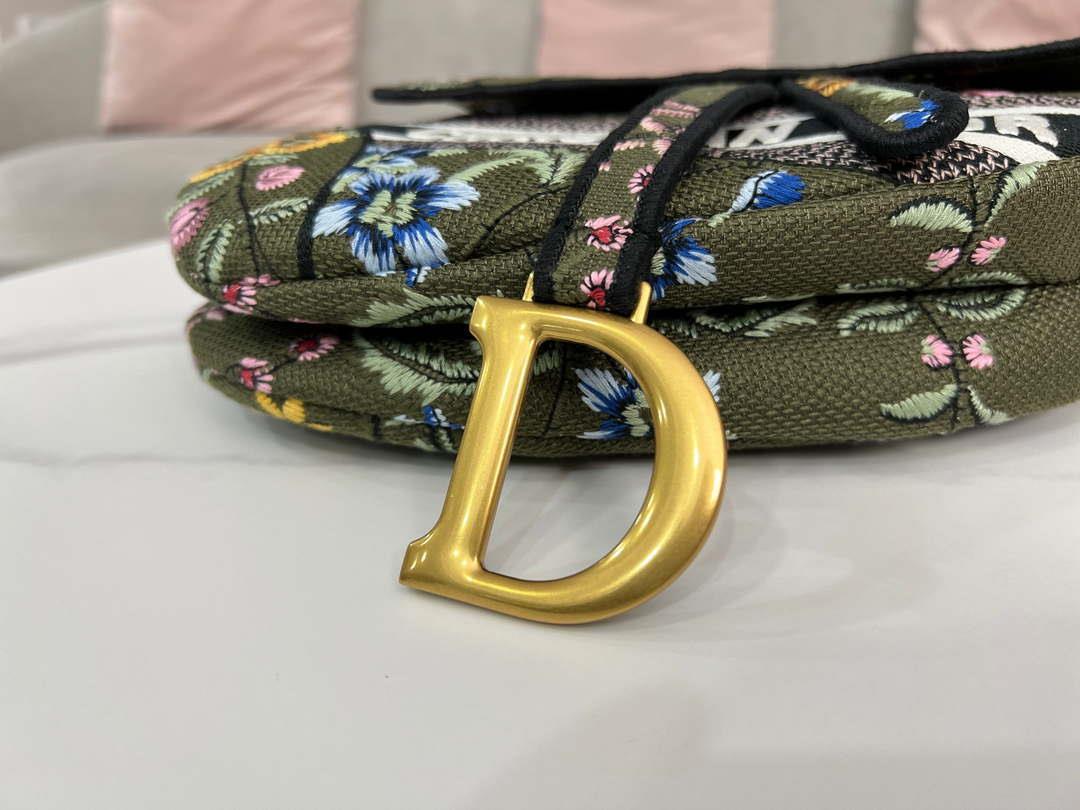 Dior M0455 Saddle Bag With Strap Green Cross-Stitch Embroidery
