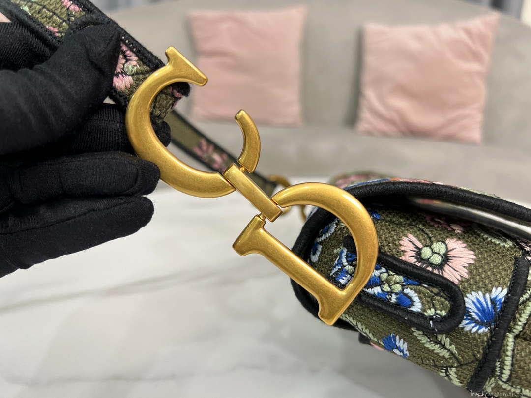 Dior M0455 Saddle Bag With Strap Green Cross-Stitch Embroidery